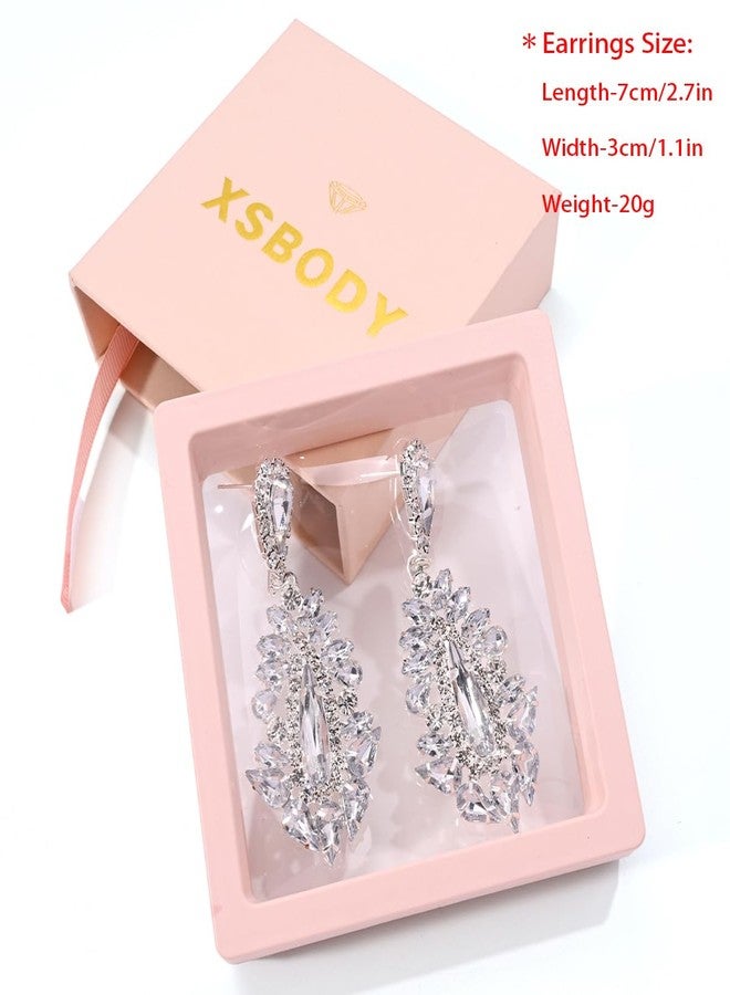 XSBODY Prom Drop Chandelier Earrings for Women Dangling Bling Hypoallergenic Large Rhinestone Earrings Formal Wedding Jewelry - Image 3